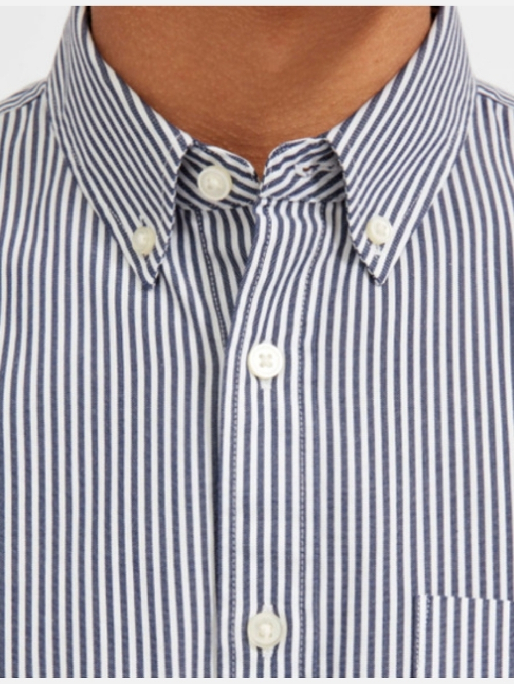 EVERLANE Air Oxford Short Sleeve Striped Button Down Shirt Navy Blue White M - Picture 7 of 9